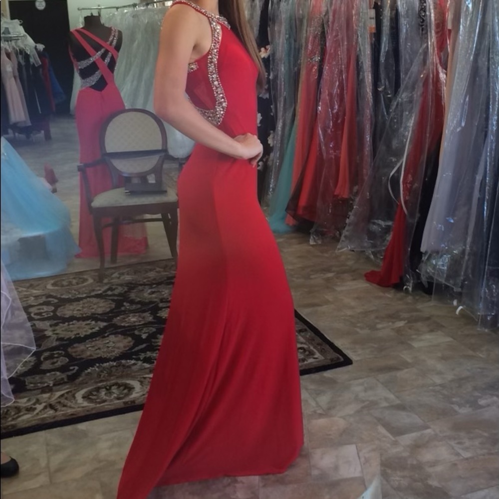 Red halter gown size 3/4, brand Dave & Johnny